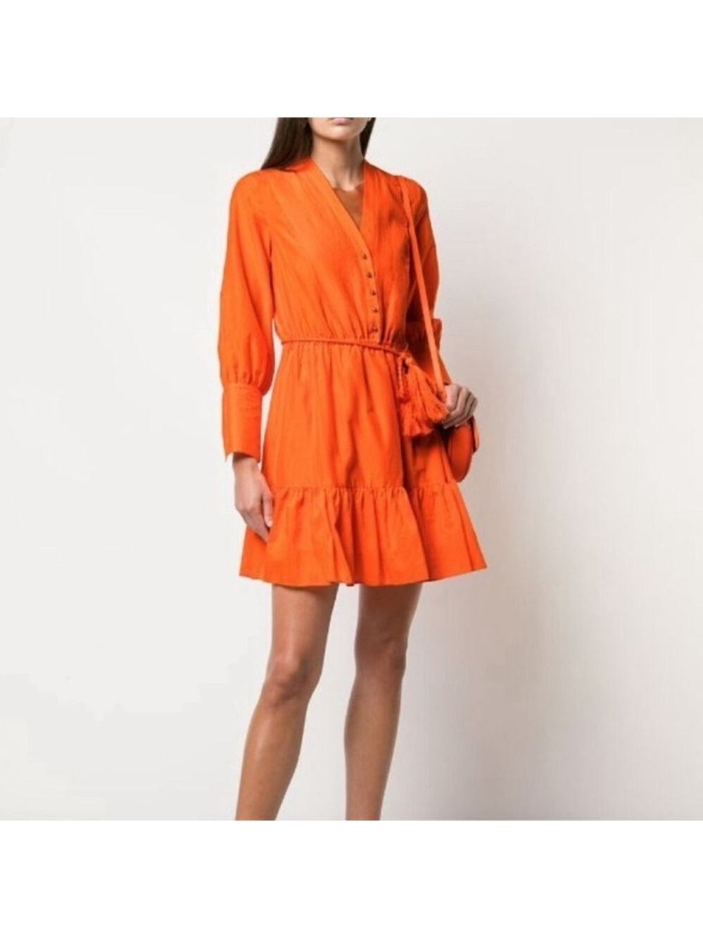 Robert Rodriguez Orange Silk Ling Sleeve Dress With Belt Size 2 NWT - Picture 1 of 13